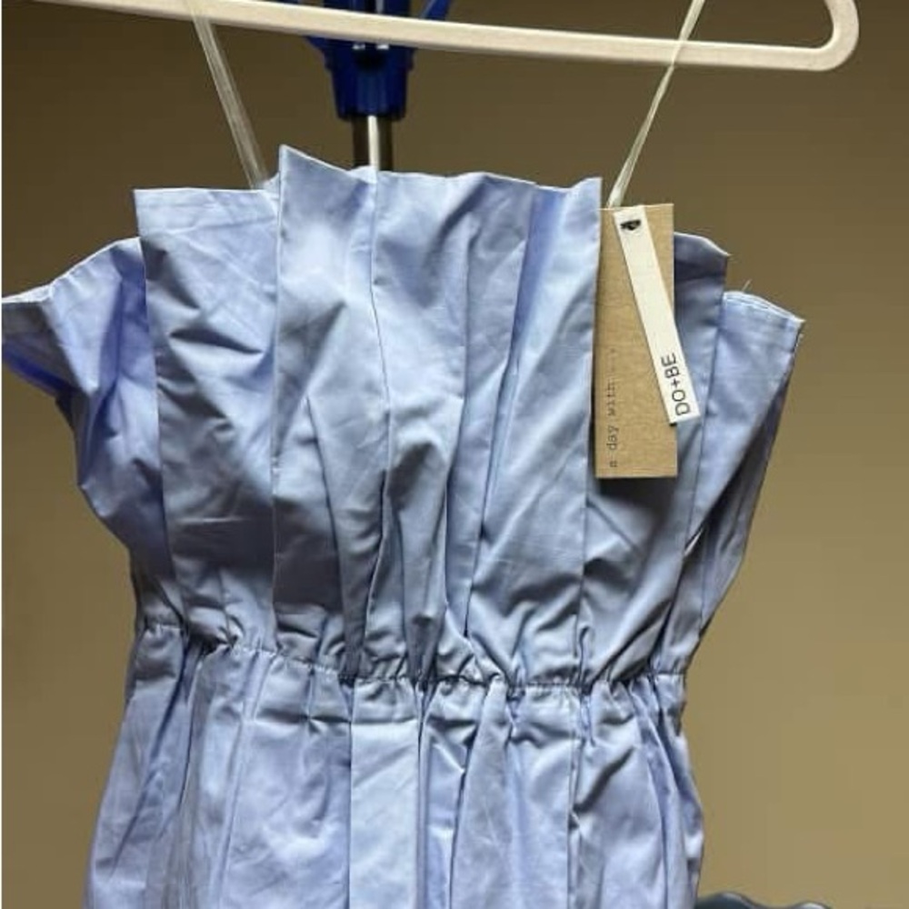 Light Blue Pleated Strapless Top